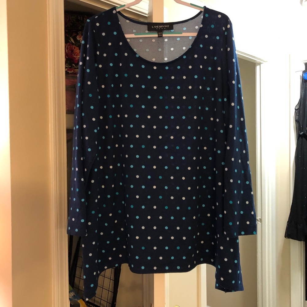 Lane Bryant Blue and Green Polka Dot Sweater